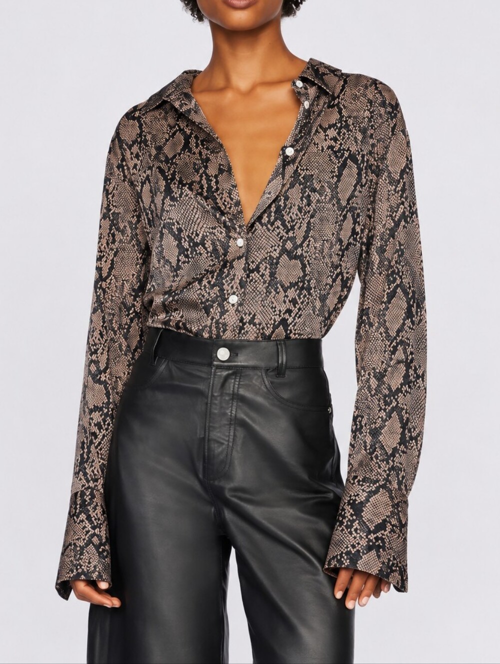 Frame The Standard Silk Shirt Snake Skin Print Button Down 100% Silk Size S
